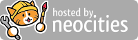 Neocities logo on a light grey background. Over the background the words 'hosted by neocities' are written in lowercase white letters.